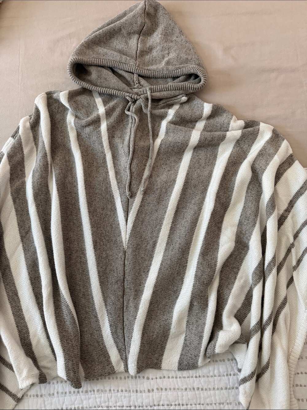 Women’s Grey & White Striped Poncho Hooded Sweater